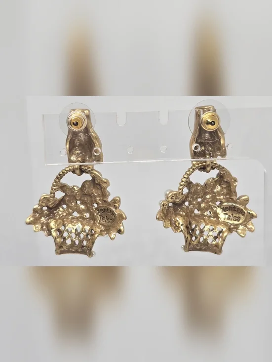 Vintage Style Gold Basket Pearl and Multistone Drop Earrings - Picture 6 of 7